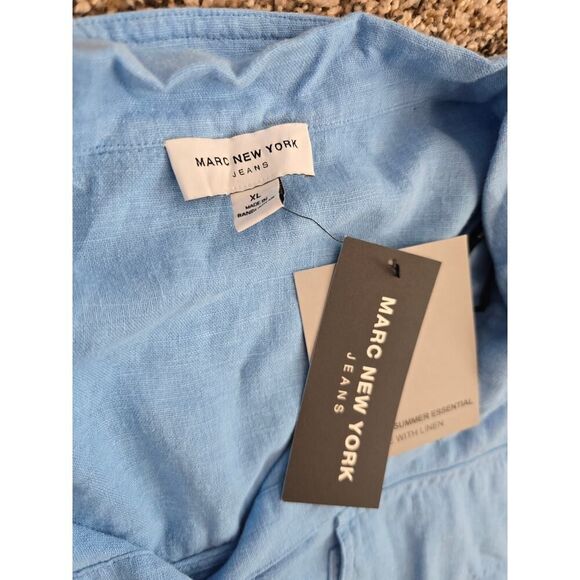 Marc New York Jeans XL Linen Blend Boxy Shirt NWT Quiet Luxury Blue Cropped - Picture 4 of 8